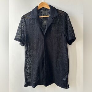 Men's Black Lace Short-Sleeve Shirt M